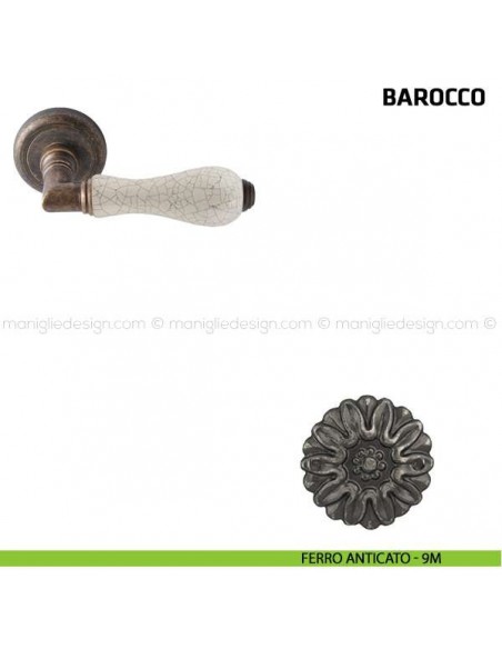 Maniglia per porta Barocco Comit porcellana avorio cracklè ferro anticato