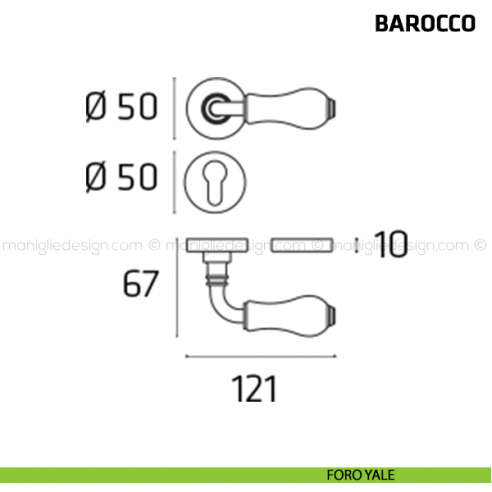 Maniglia per porta Barocco Comit porcellana avorio cracklè foro yale