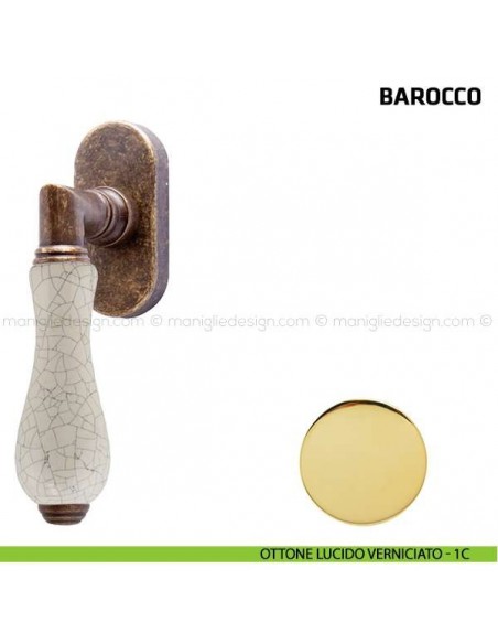 Maniglia per finestra martellina DK Barocco Comit porcellana avorio cracklè ottone lucido verniciato