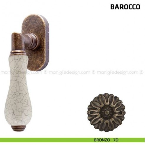 Maniglia per finestra martellina DK Barocco Comit porcellana avorio cracklè bronzo