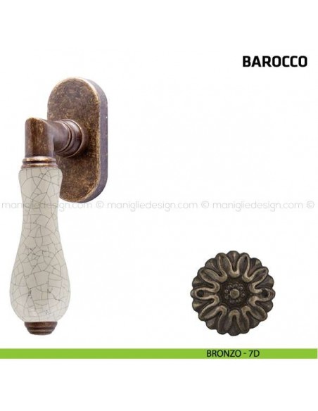 Maniglia per finestra martellina DK Barocco Comit porcellana avorio cracklè bronzo
