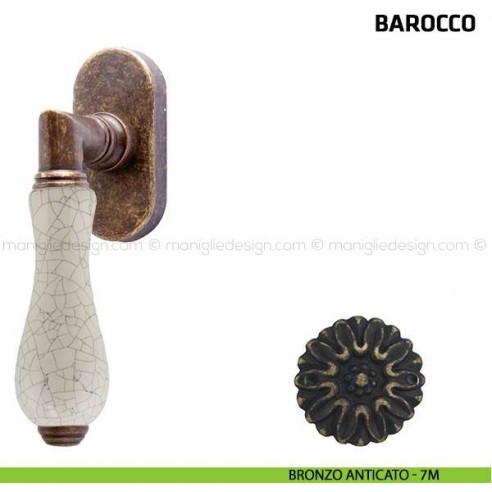 Maniglia per finestra martellina DK Barocco Comit porcellana avorio cracklè bronzo anticato
