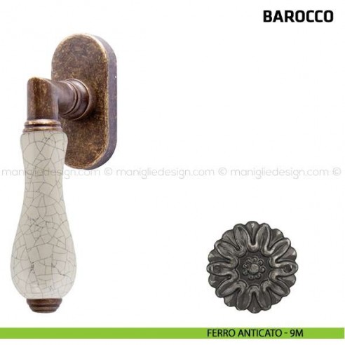 Maniglia per finestra martellina DK Barocco Comit porcellana avorio cracklè ferro anticato