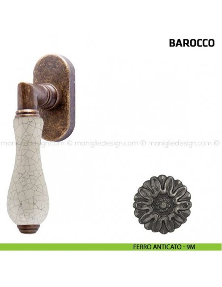 Maniglia per finestra martellina DK Barocco Comit porcellana avorio cracklè ferro anticato