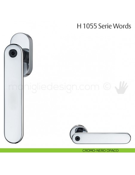 Maniglia per finestra martellina DK H 1055 Words Valli & Valli con rosetta fine cromo-nero opaco