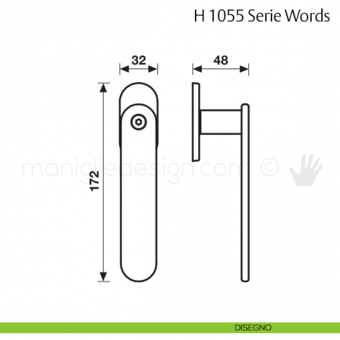 Maniglia per finestra martellina DK H 1055 Words Valli & Valli con rosetta fine disegno