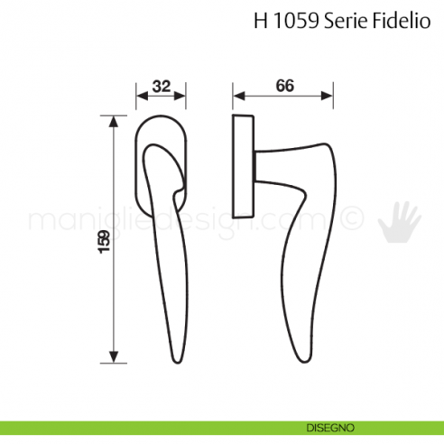 Maniglia per finestra martellina DK H 1059 Fidelio Valli & Valli disegno