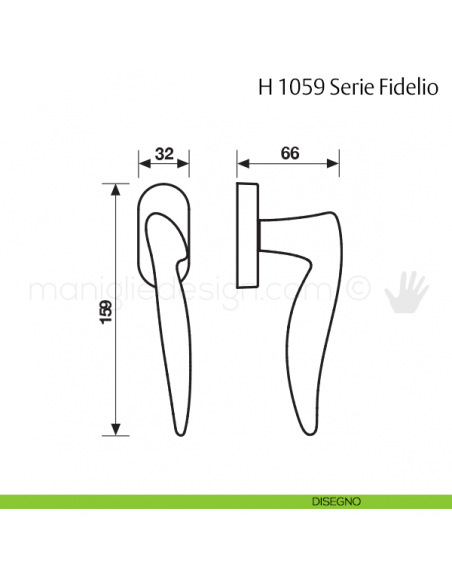 Maniglia per finestra martellina DK H 1059 Fidelio Valli & Valli disegno