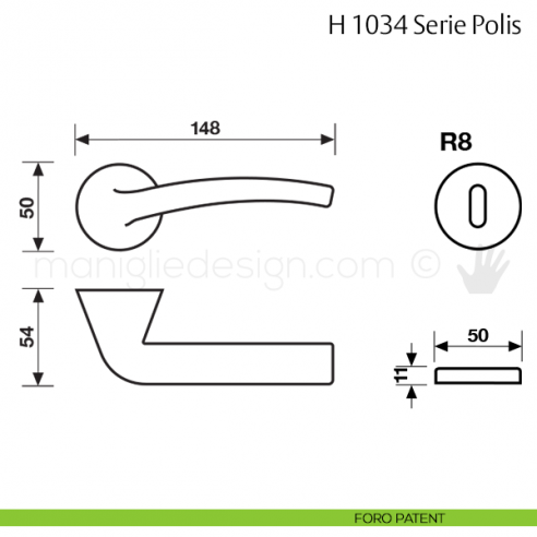 Maniglia per porta H 1034 Polis Valli & Valli foro patent