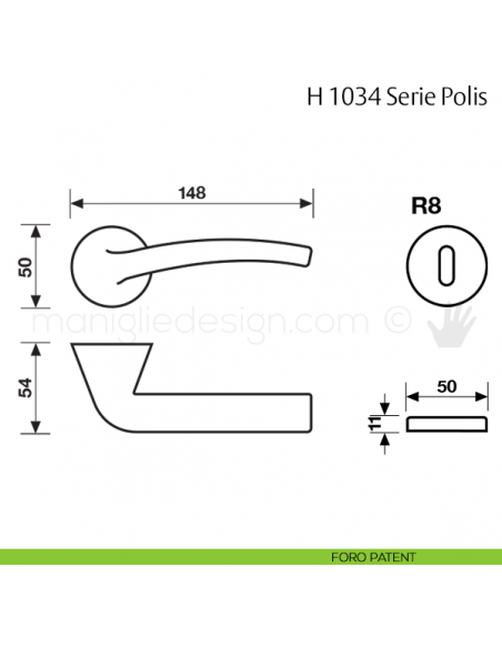 Maniglia per porta H 1034 Polis Valli & Valli foro patent