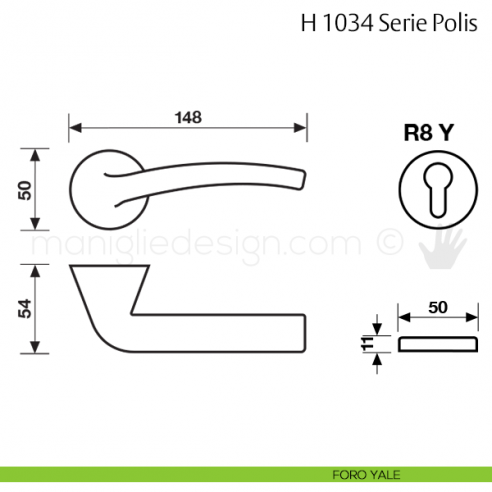 Maniglia per porta H 1034 Polis Valli & Valli foro yale