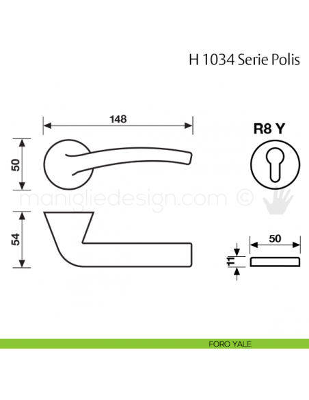 Maniglia per porta H 1034 Polis Valli & Valli foro yale