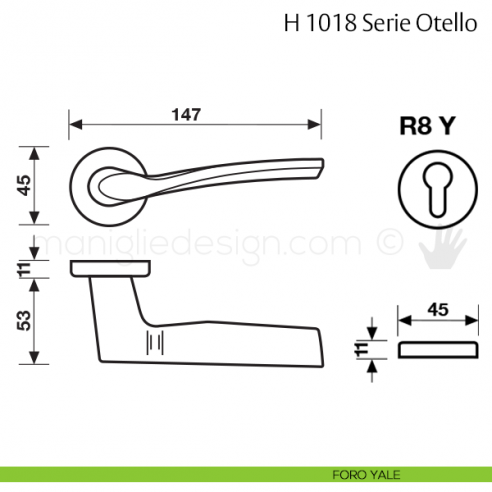 Maniglia per porta H 1018 Otello Valli & Valli foro yale
