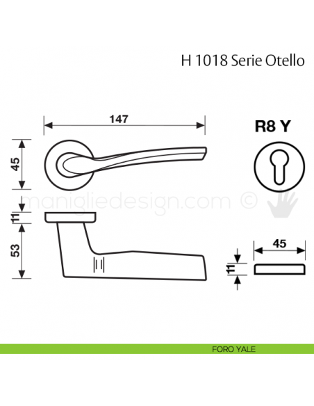 Maniglia per porta H 1018 Otello Valli & Valli foro yale