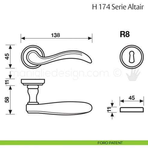 Maniglia per porta H 174 Altair Valli & Valli foro patent