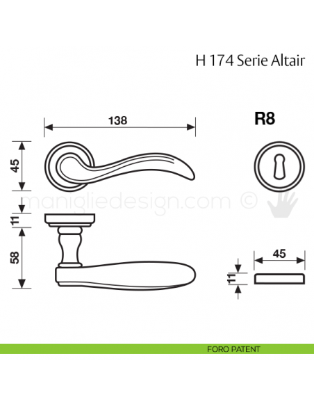 Maniglia per porta H 174 Altair Valli & Valli foro patent