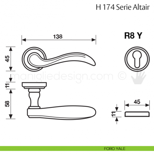 Maniglia per porta H 174 Altair Valli & Valli foro yale