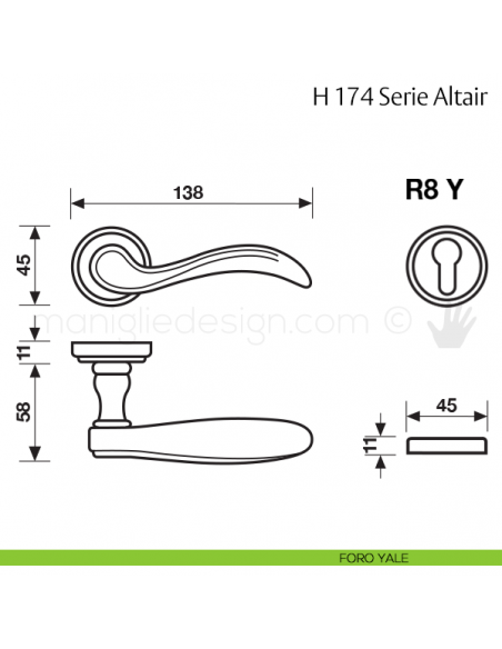 Maniglia per porta H 174 Altair Valli & Valli foro yale