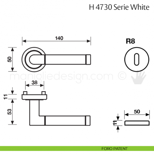 Maniglia per porta H 4730 White Valli & Valli foro patent