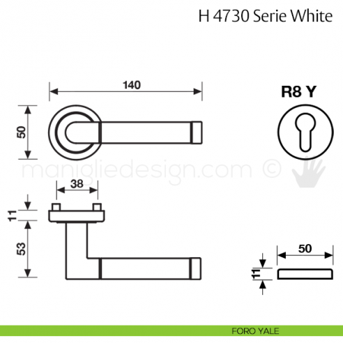 Maniglia per porta H 4730 White Valli & Valli foro yale