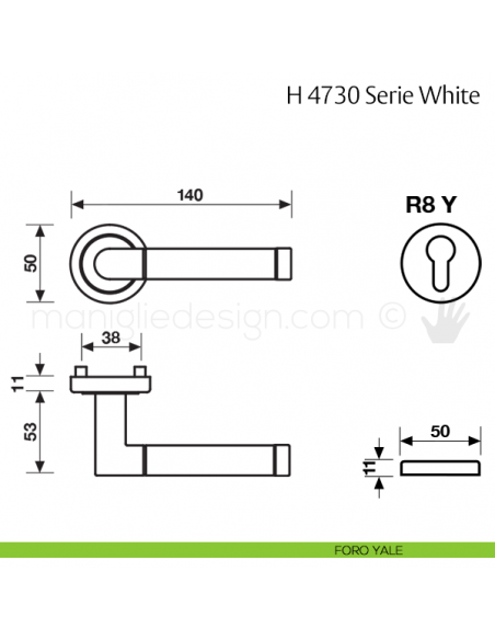 Maniglia per porta H 4730 White Valli & Valli foro yale