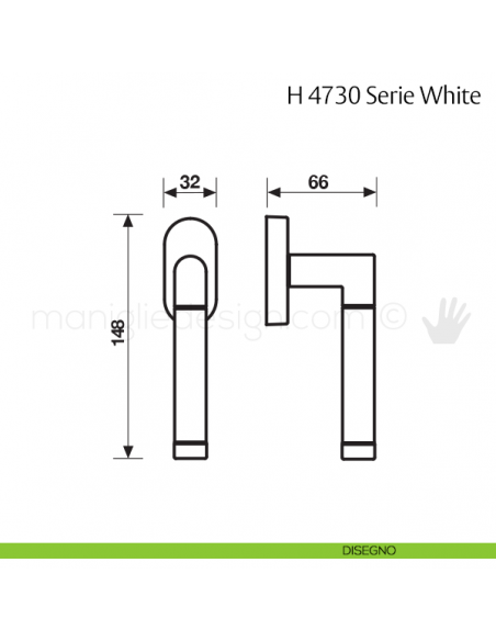 Maniglia per finestra martellina DK H 4730 White Valli & Valli disegno