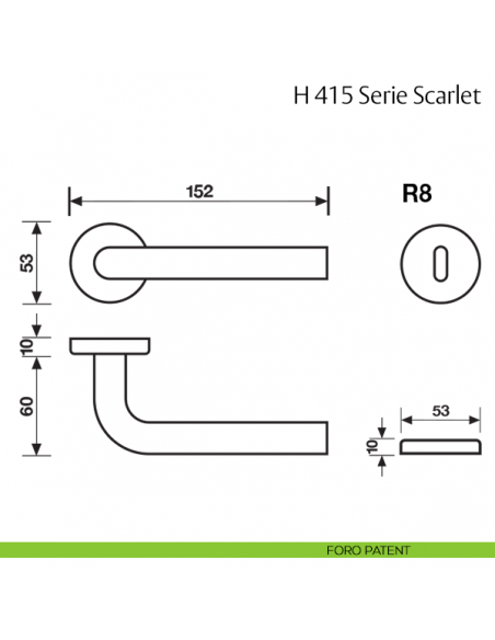 Maniglia per porta H 415 Scarlet Valli & Valli foro patent