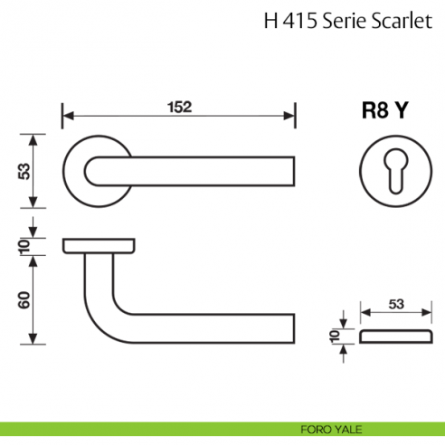 Maniglia per porta H 415 Scarlet Valli & Valli foro yale