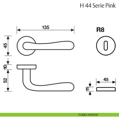 Maniglia per porta H 44 Pink Valli & Valli cromsatin foro patent