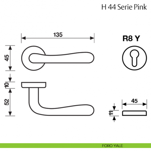 Maniglia per porta H 44 Pink Valli & Valli cromsatin foro yale