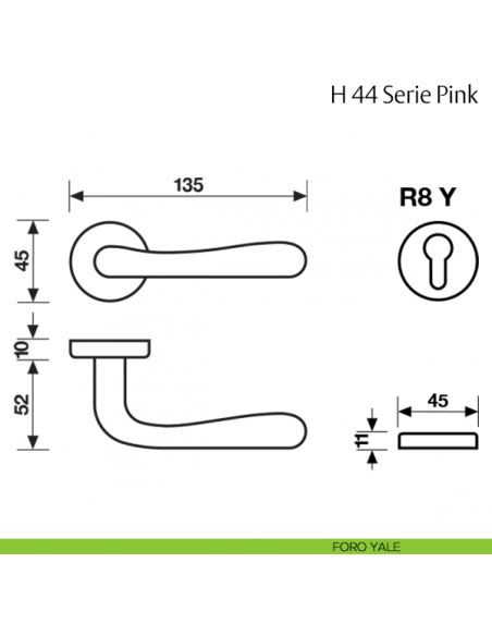 Maniglia per porta H 44 Pink Valli & Valli cromsatin foro yale