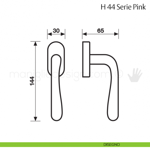 Maniglia per finestra martellina DK H 44 Pink Valli & Valli disegno