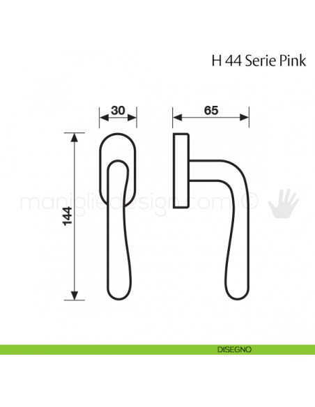 Maniglia per finestra martellina DK H 44 Pink Valli & Valli disegno