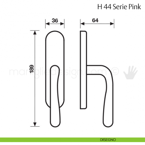 Maniglia per finestra cremonese H 44 Pink VCasa Valli & Valli disegno