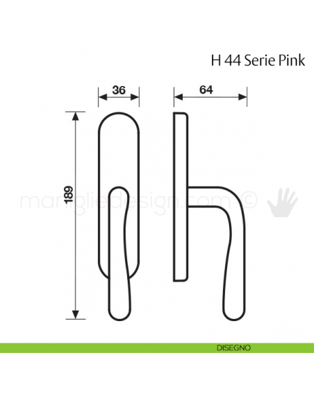 Maniglia per finestra cremonese H 44 Pink VCasa Valli & Valli disegno