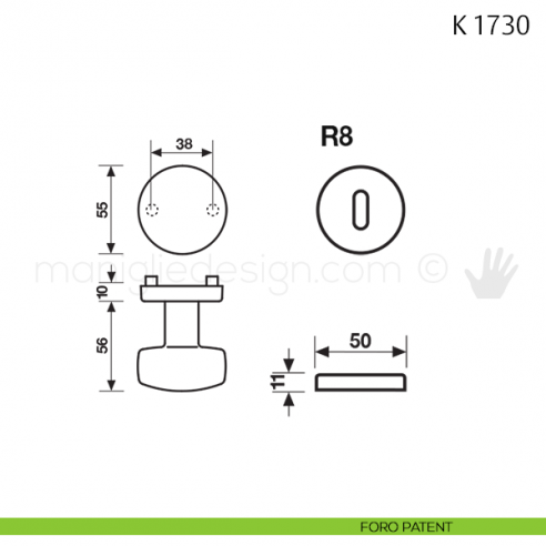 Pomolo per porta K 1730 girevole Valli & Valli foro patent
