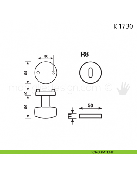 Pomolo per porta K 1730 girevole Valli & Valli foro patent