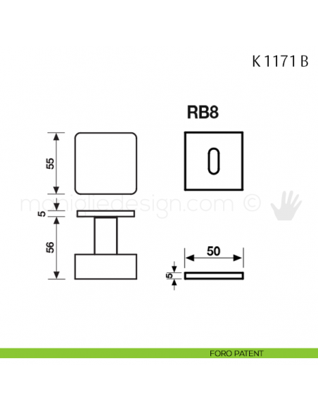 Pomolo per porta K 1171 girevole Valli & Valli con rosetta fine foro patent