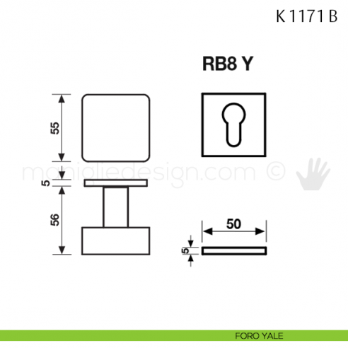 Pomolo per porta K 1171 girevole Valli & Valli con rosetta fine foro yale