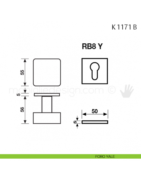 Pomolo per porta K 1171 girevole Valli & Valli con rosetta fine foro yale