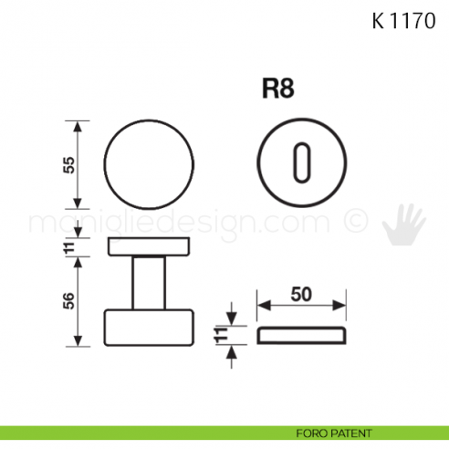 Pomolo per porta K 1170 girevole Valli & Valli foro patent