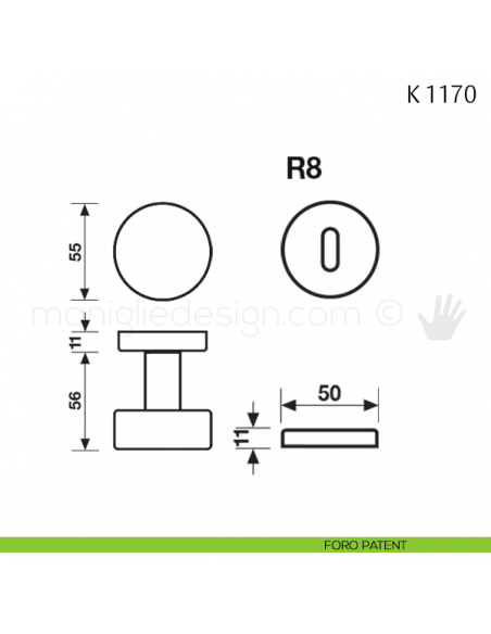 Pomolo per porta K 1170 girevole Valli & Valli foro patent
