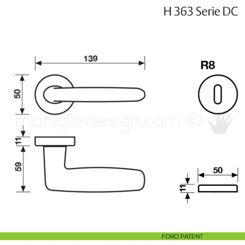 Maniglia per porta H 363 DC Fusital foro patent
