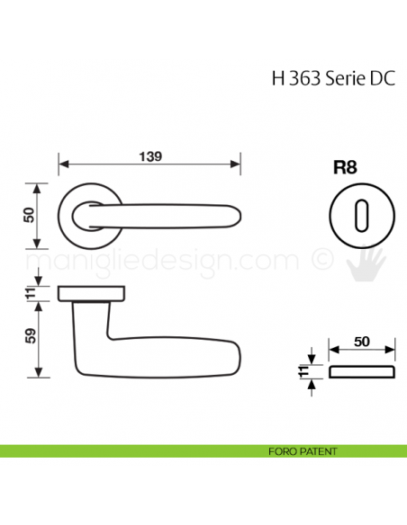 Maniglia per porta H 363 DC Fusital foro patent