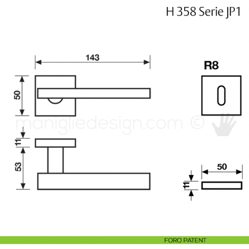 Maniglia per porta H 358 JP1 Fusital foro patent