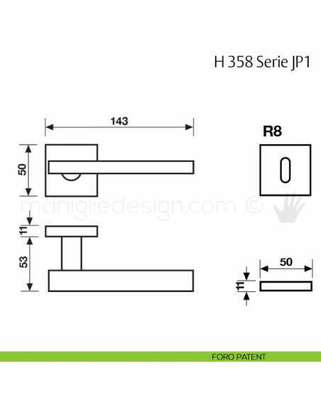 Maniglia per porta H 358 JP1 Fusital foro patent