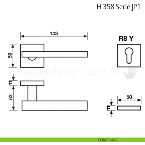 Maniglia per porta H 358 JP1 Fusital foro yale