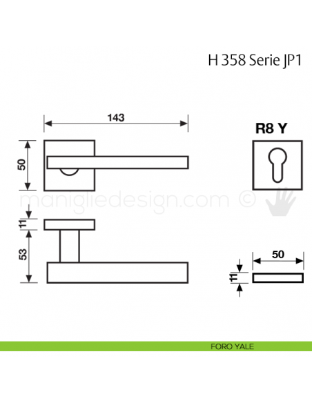 Maniglia per porta H 358 JP1 Fusital foro yale
