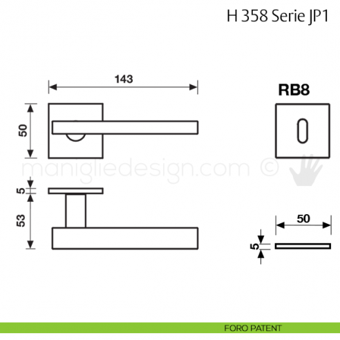 Maniglia per porta H 358 JP1 Fusital con rosetta fine foro patent