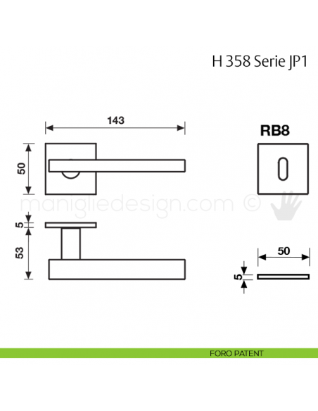 Maniglia per porta H 358 JP1 Fusital con rosetta fine foro patent